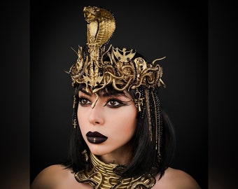 Cleopatra Crown, Gold cobra headpiece, Gold crown, Cleopatra style headpiece, Goddess Crown, Egypt princess, Medusa Gorgon tiara, Gold crown