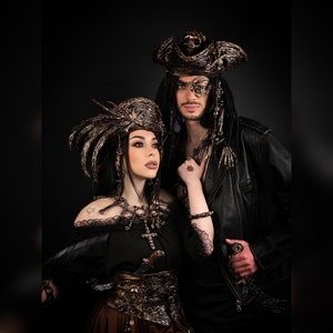Captain Jack Sparrow en Angelica leren kostuum, mannelijke en vrouwelijke piraat Tricorne, piratenkostuum, Pirates Caribbean, Barbossa, Anne Bonny