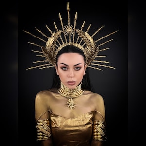 Fashion Gold Headband, Glitter Met Gala Crown, Sunburst Crown, Spike Halo Crown, Goddess of Victory, Galaxy Crown, Laurel wreath,  Fire bird