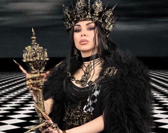 Burning man, Dark Queen Crown, Gothic Headpiece, Fantasy Cosplay, Black Tiara