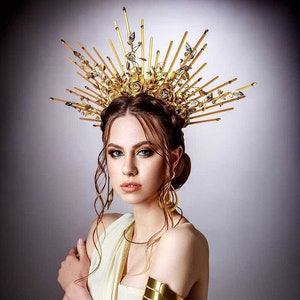 Goddess crown, Spike halo headpiece, Sunburst crown gold, Halo crown, Halo sunburst headpiece, Spike goddess headpiece, Gala headband