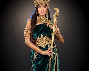 Gold Medusa Crown, Snake Goddess Costume, Halloween Gorgon Set