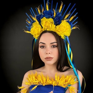 Ukrainian head wreath in blue and yellow.