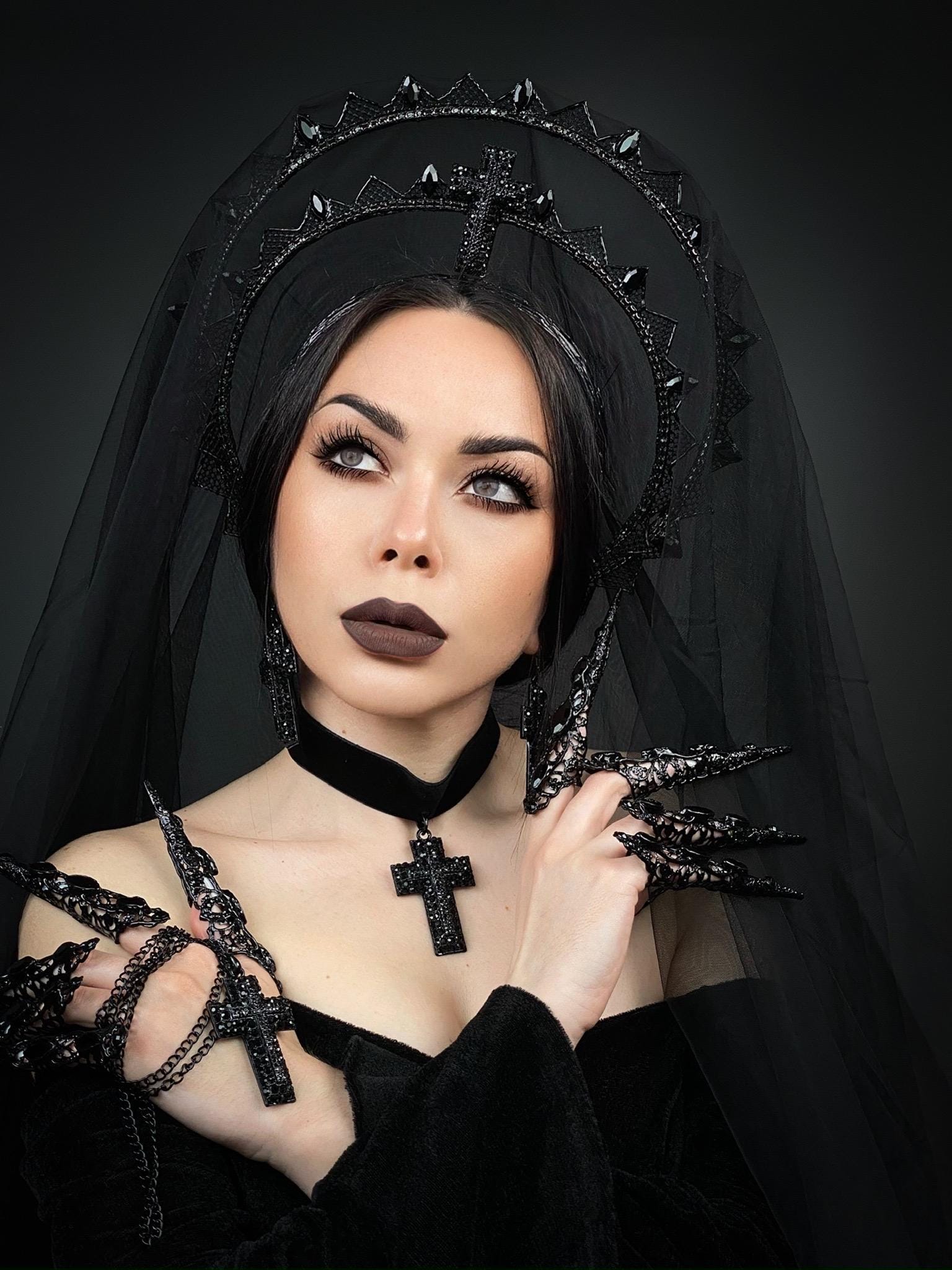 Burning Man, Gothic Double Halo Crown With Veil, Dark Queen