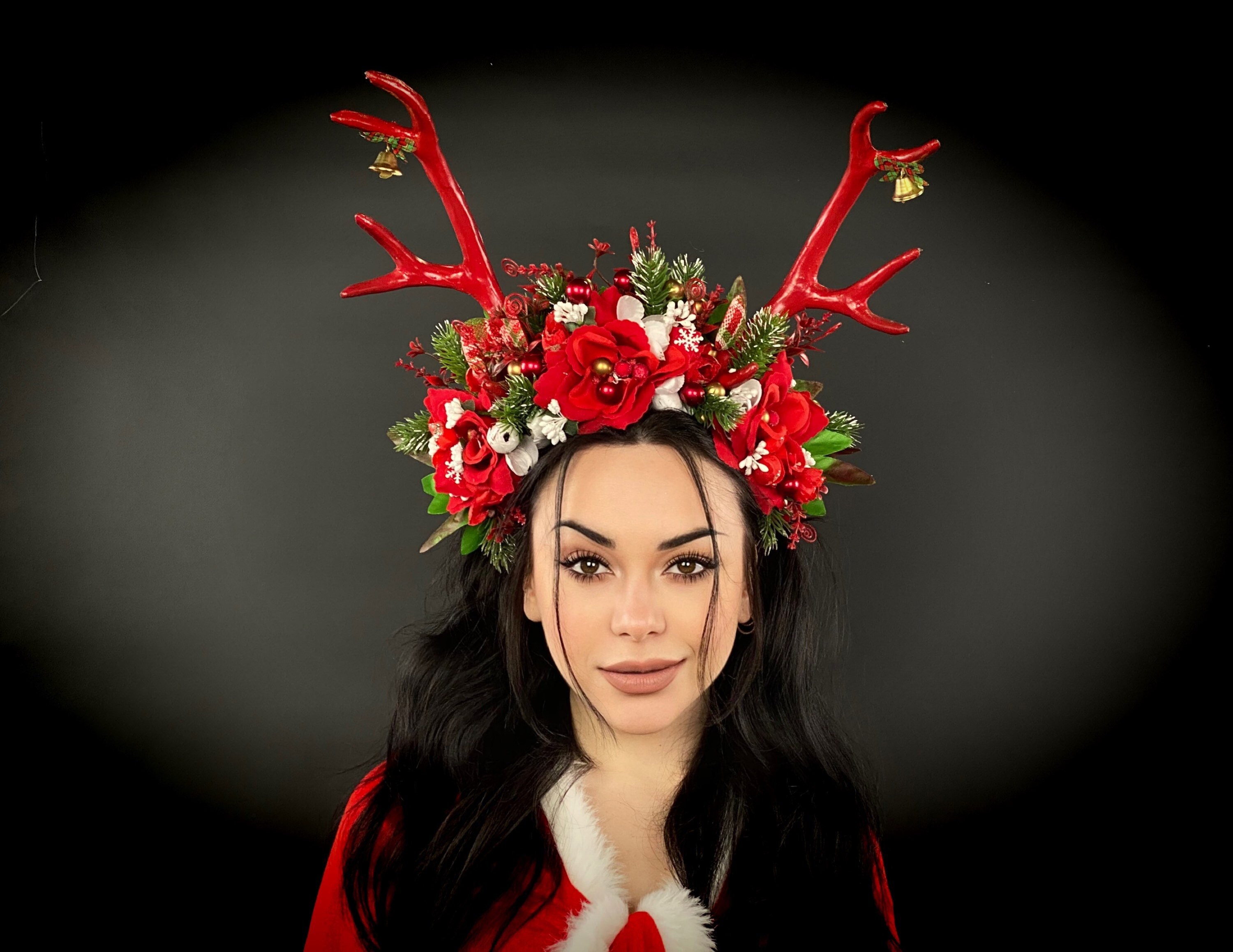 Christmas Poinsettia Deer Antler Headband, Winter Flower Crown - Etsy