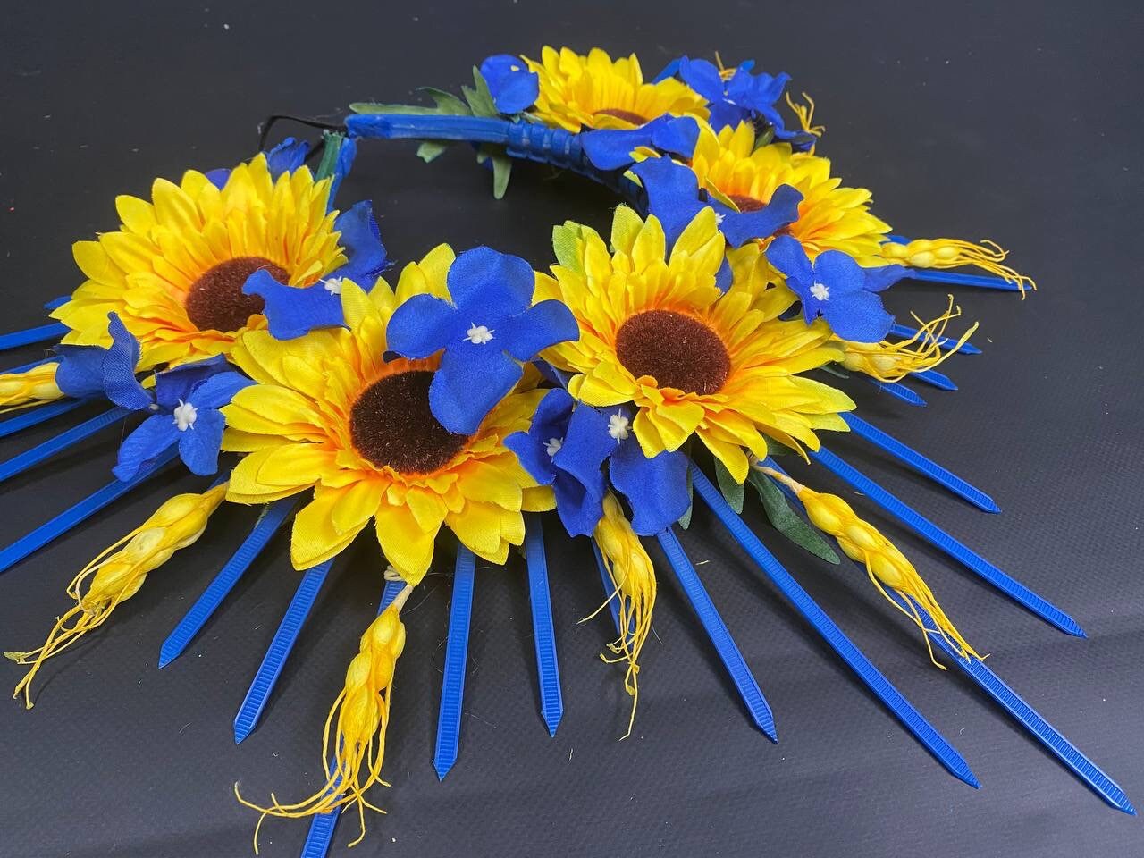 Handmade Ukrainian Sunflower Crown, Blue & Yellow Headband  display picture 2