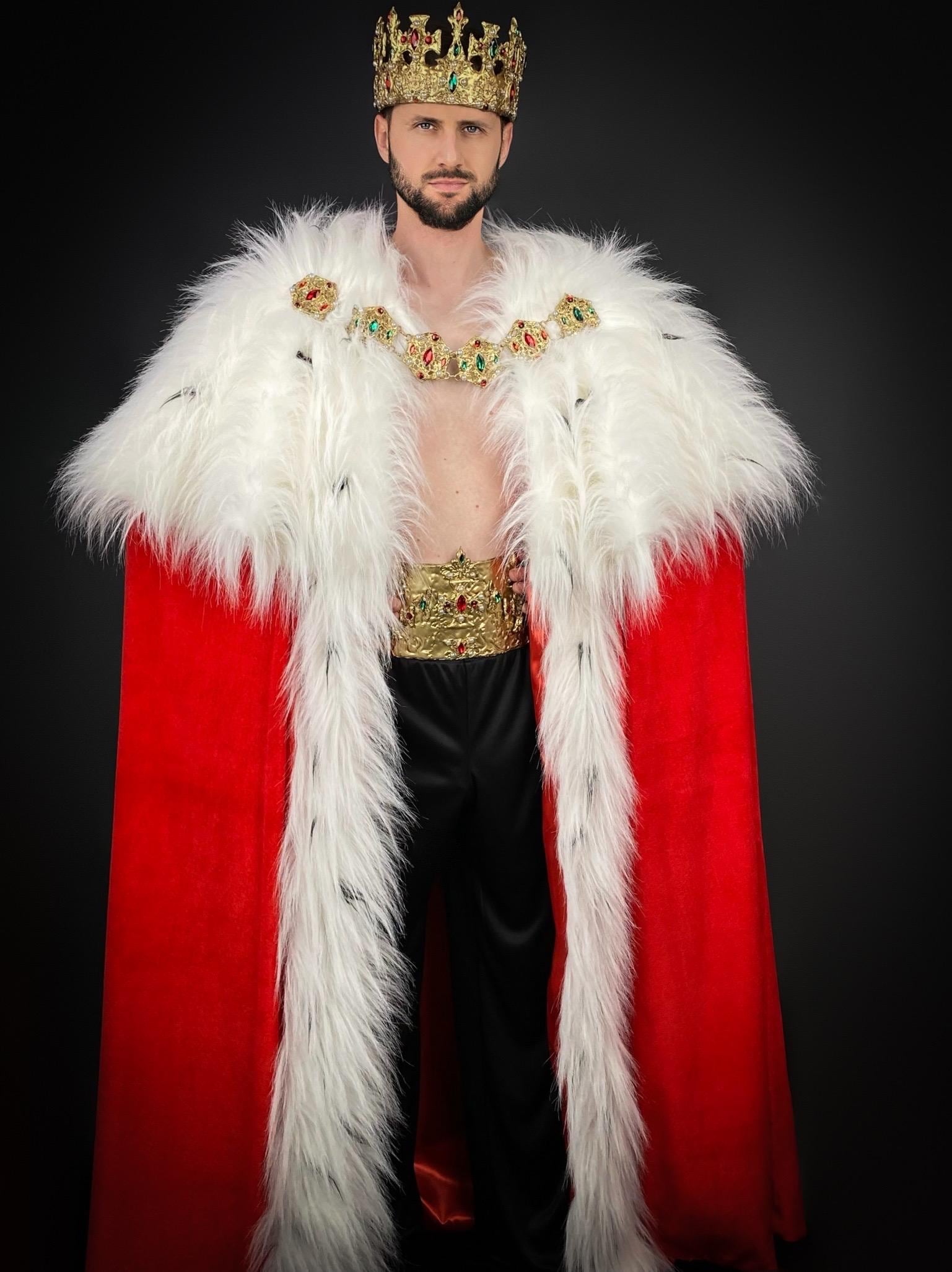 Mardi Gras Costume, Royal Velvet Robe, Faux Fur Coronation Cape