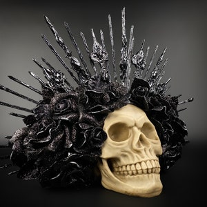 Halloween, Mörk drottningkrona, Tennsvart gotisk huvudbonad, Sockerskalle, Santa Muerte bild 8