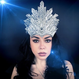 Snow Queen Сrown, Ice Queen, Glitter silver crown, Winter Queen, Silver Queen, Ice Fairy Tiara, Christmas Halo crown, Christmas party