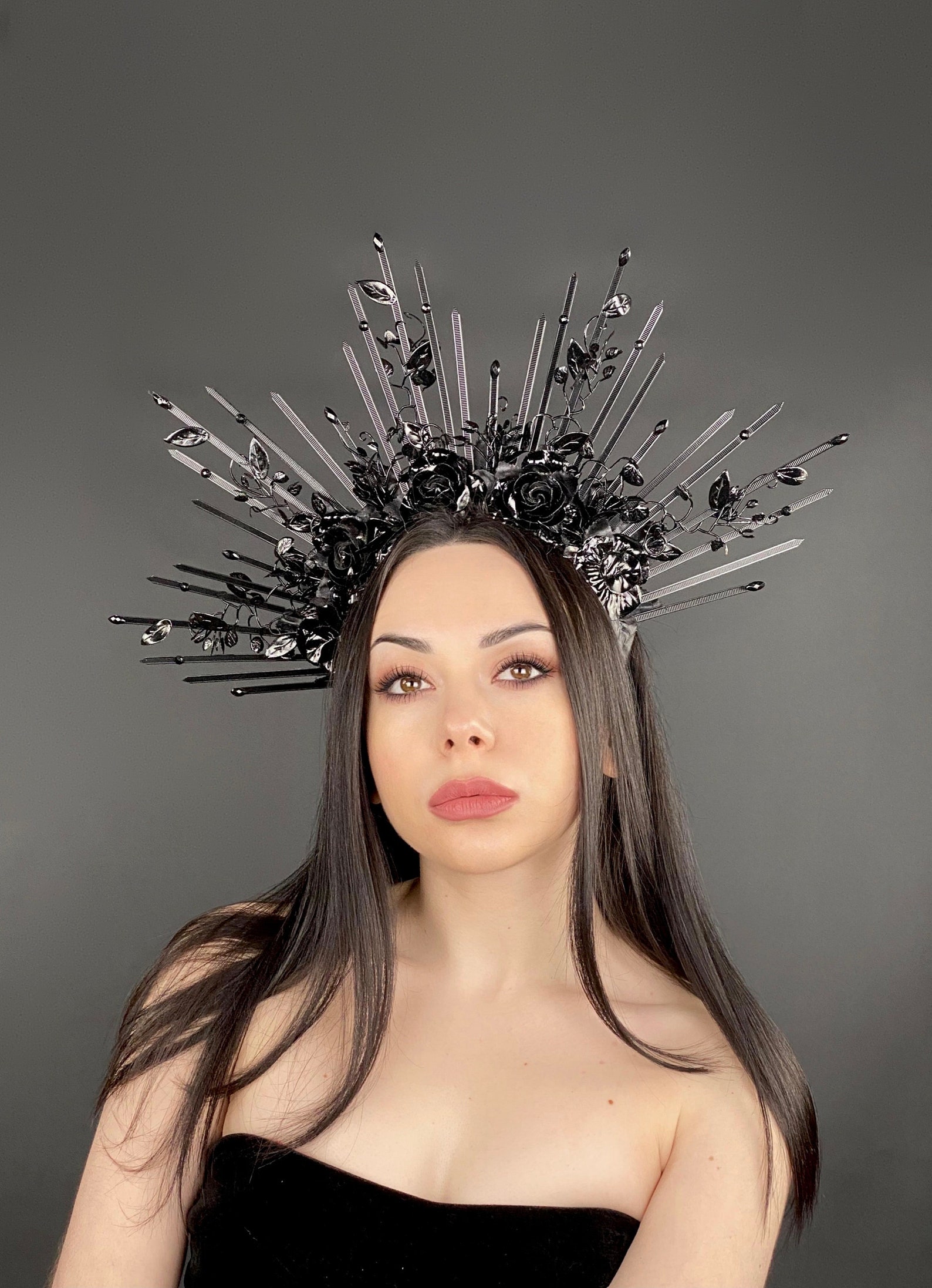 Goddess Headdress Gothic Headpiece Black Queen Sunburst Etsy