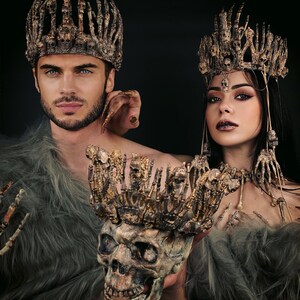 Voodoo crowns for couples, Voodoo Priestess and Voodoo Priest, Skull Queen and Skull King, Gothic Crown, Evil Queen and Dark King image 4