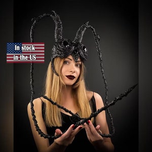 Unisex Insect Headwear, Black Beetle Costume, Fly Hat, Bee Headwear, Gothic Horns, Secret Garden Party, Fantastic Headwear, Burning Man