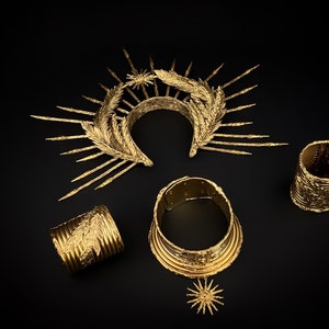 Fashion Gold Headband, Glitter Met Gala Crown, Sunburst Crown, Spike Halo Crown, Goddess of Victory, Galaxy Crown, Laurel wreath, Fire bird image 10