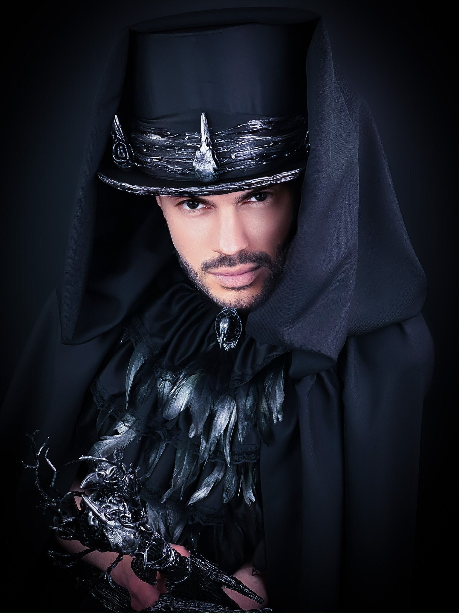 Gothic Raven Top Hat, Black Raven Top Hat, Black Bird, Phoenix