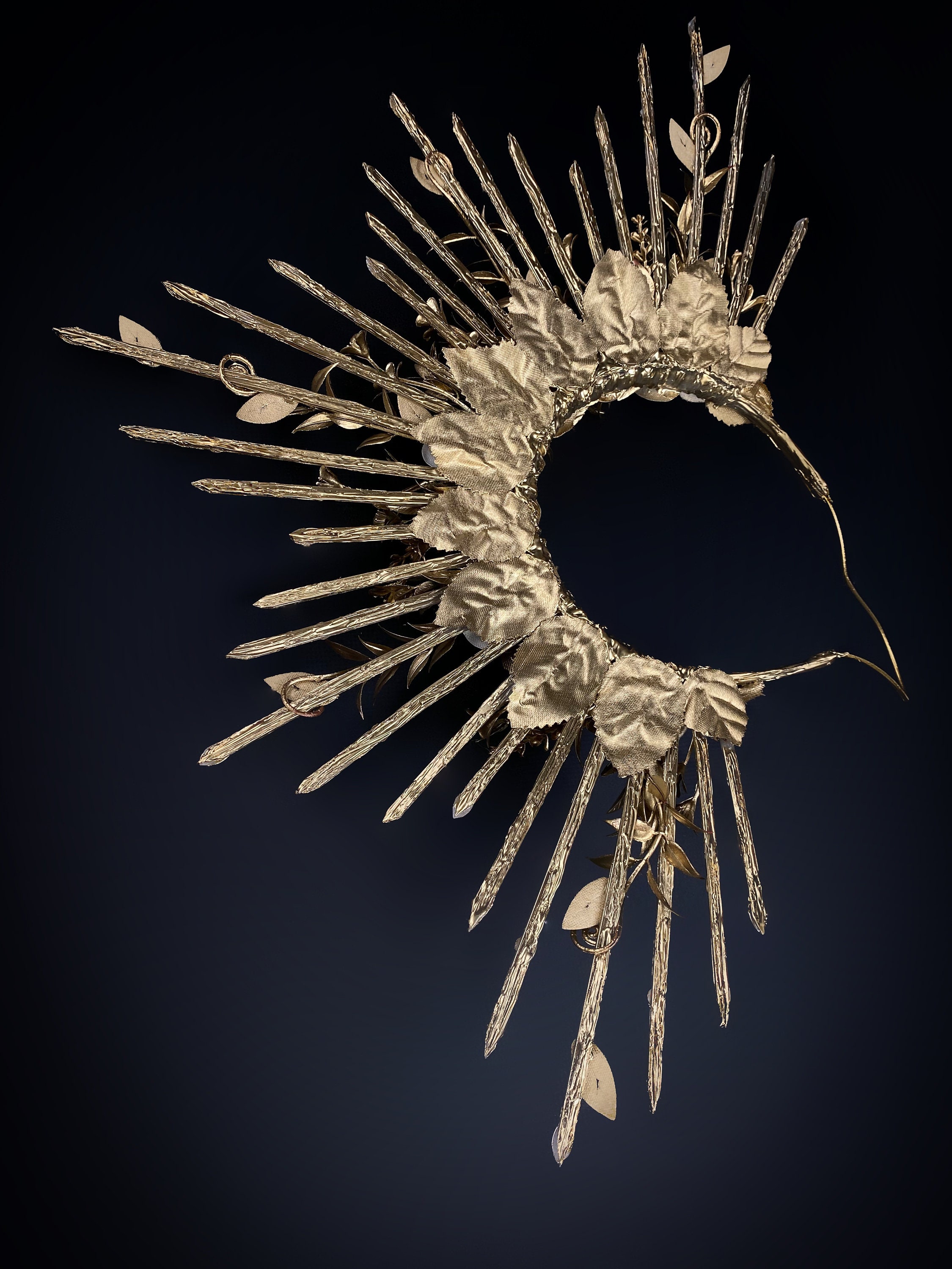 Burning Man, Gold Sunburst Goddess Crown, Spiked Halo 