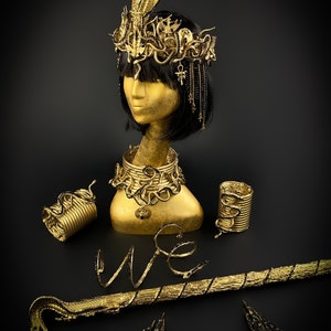 Cleopatra Crown, Gold cobra headpiece, Gold crown, Cleopatra style headpiece, Goddess Crown, Egypt princess, Medusa Gorgon tiara, Gold crown image 8