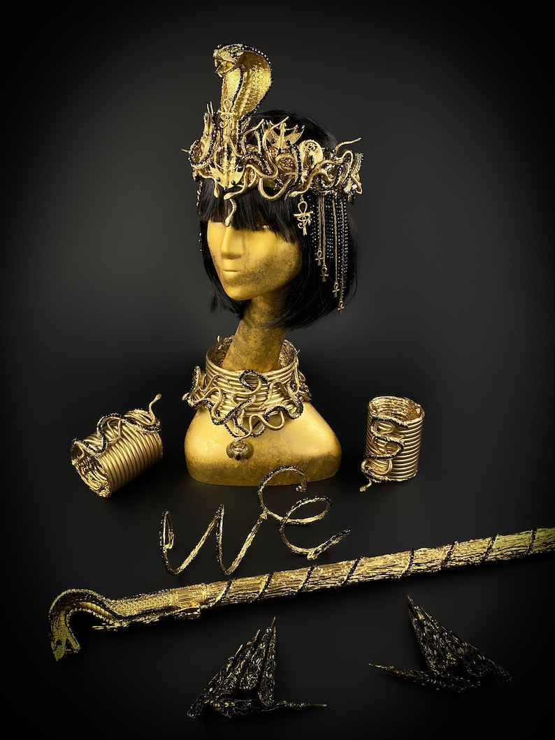 Cleopatra Crown, Gold cobra headpiece, Gold crown, Cleopatra style headpiece, Goddess Crown, Egypt princess, Medusa Gorgon tiara, Gold crown image 8