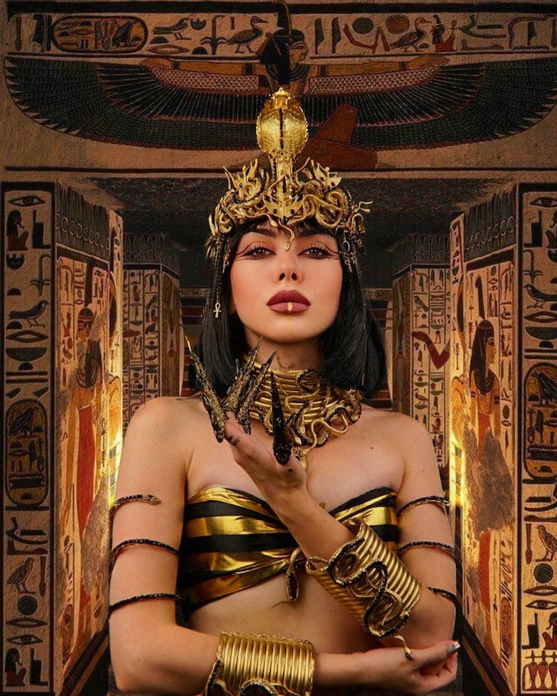 Cleopatra Crown, Gold cobra headpiece, Gold crown, Cleopatra style headpiece, Goddess Crown, Egypt princess, Medusa Gorgon tiara, Gold crown image 2
