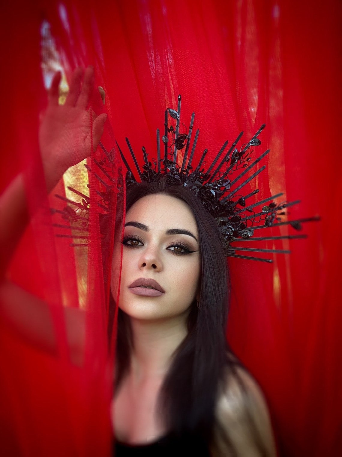 Goddess Headdress Gothic Headpiece Black Queen Sunburst Etsy