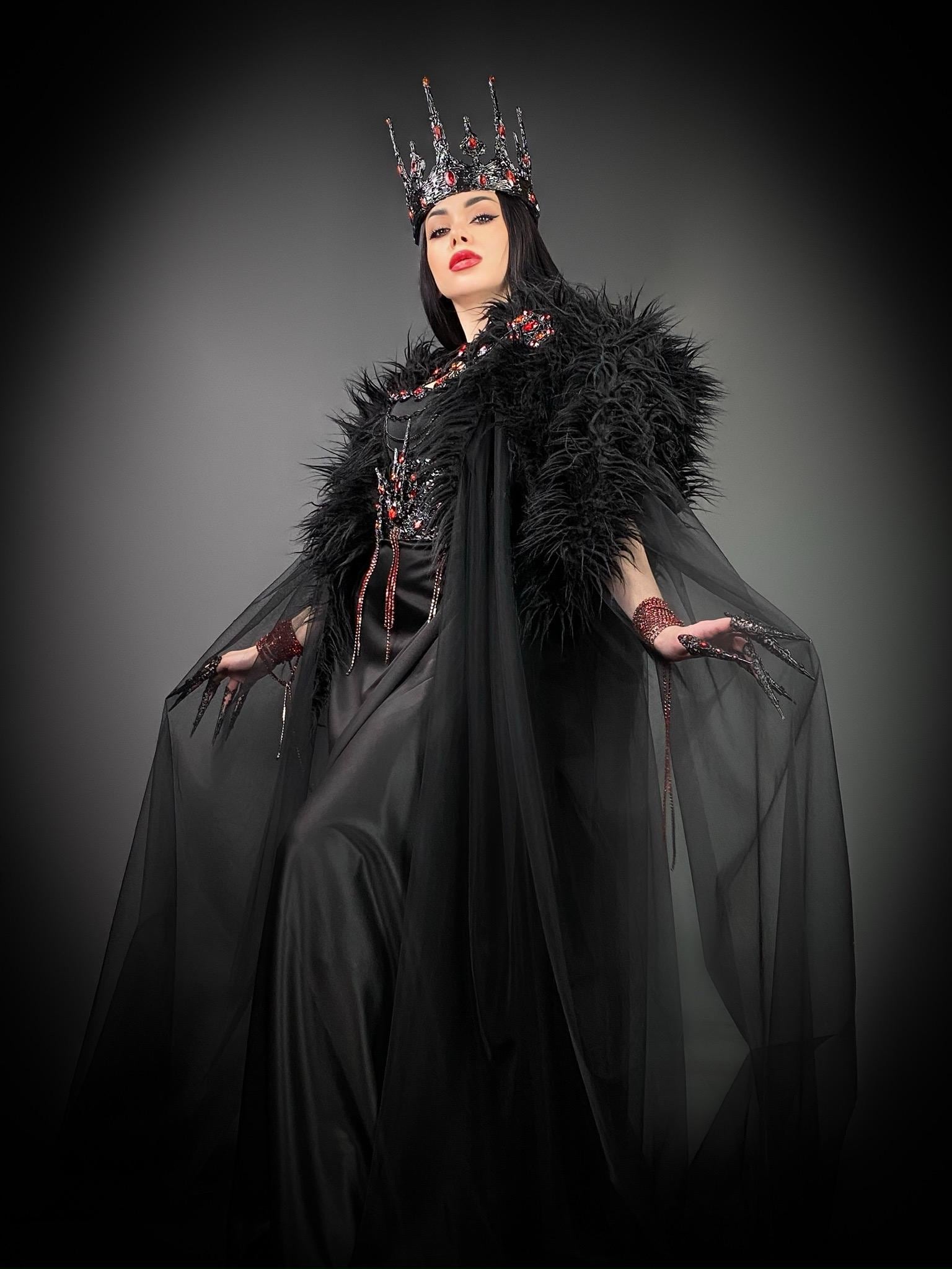 Costume da regina zombie, per ragazze, per Halloween, taglia S, colore: grigio e nero, con corona nera e fascia da regina
