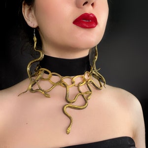 Snake earrings, Choker snake, Goth jewellery, Medusa necklace, Serpent jewelry, Serpent earrings, Gorgon necklace, Snake stud earrings
