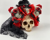Día de Los Muertos Headpiece,Day of the Dead Headdress,Flower Crown,Halloween Flower Headband,Sugar Skull Headdress,Large Flower Crown.
