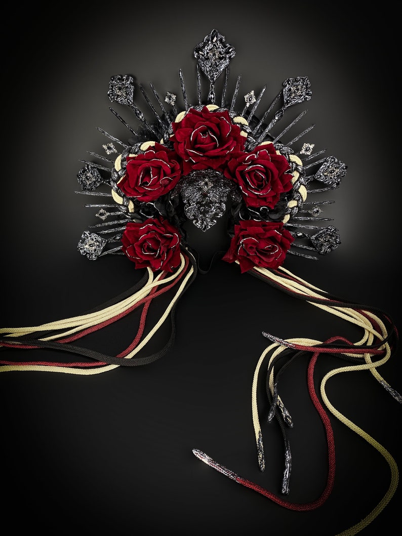 Gothic Crown, Burgundy Roses, Halloween Headband, Frida Kahlo, Santa