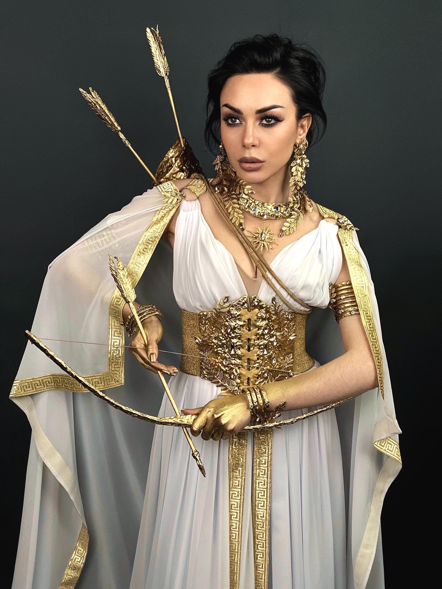 Greek Goddess Costume, Goddess Diana Accessories, Artemis Stola Dress, Selene, Olympus Gods, Goddess of Moon, Greek Party, Toga Party