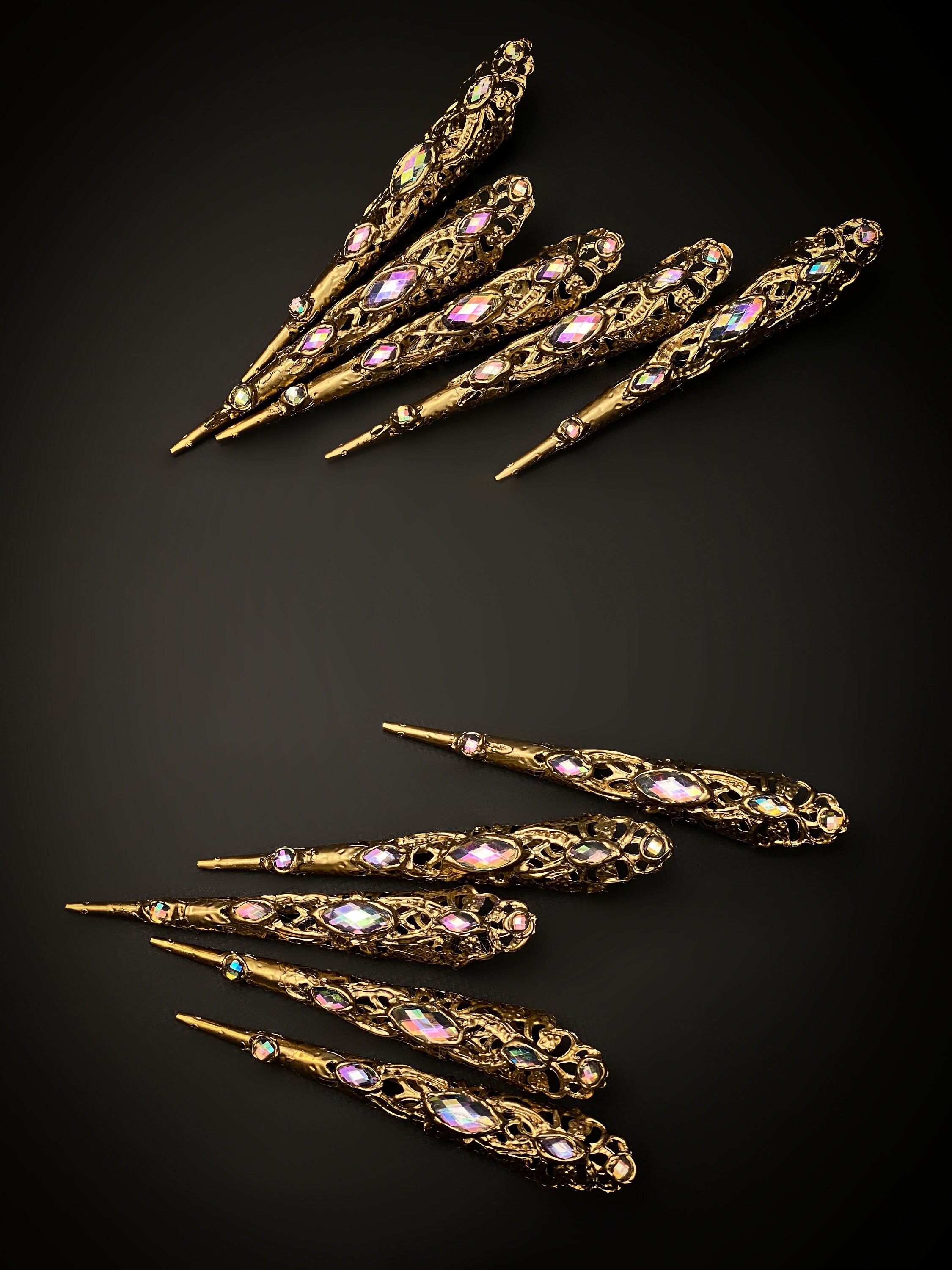 Bracciale Schiavo Con Anelli E Catene A Strati – Gioiello Vintage Punk In Oro Con Punte Unghie - 4