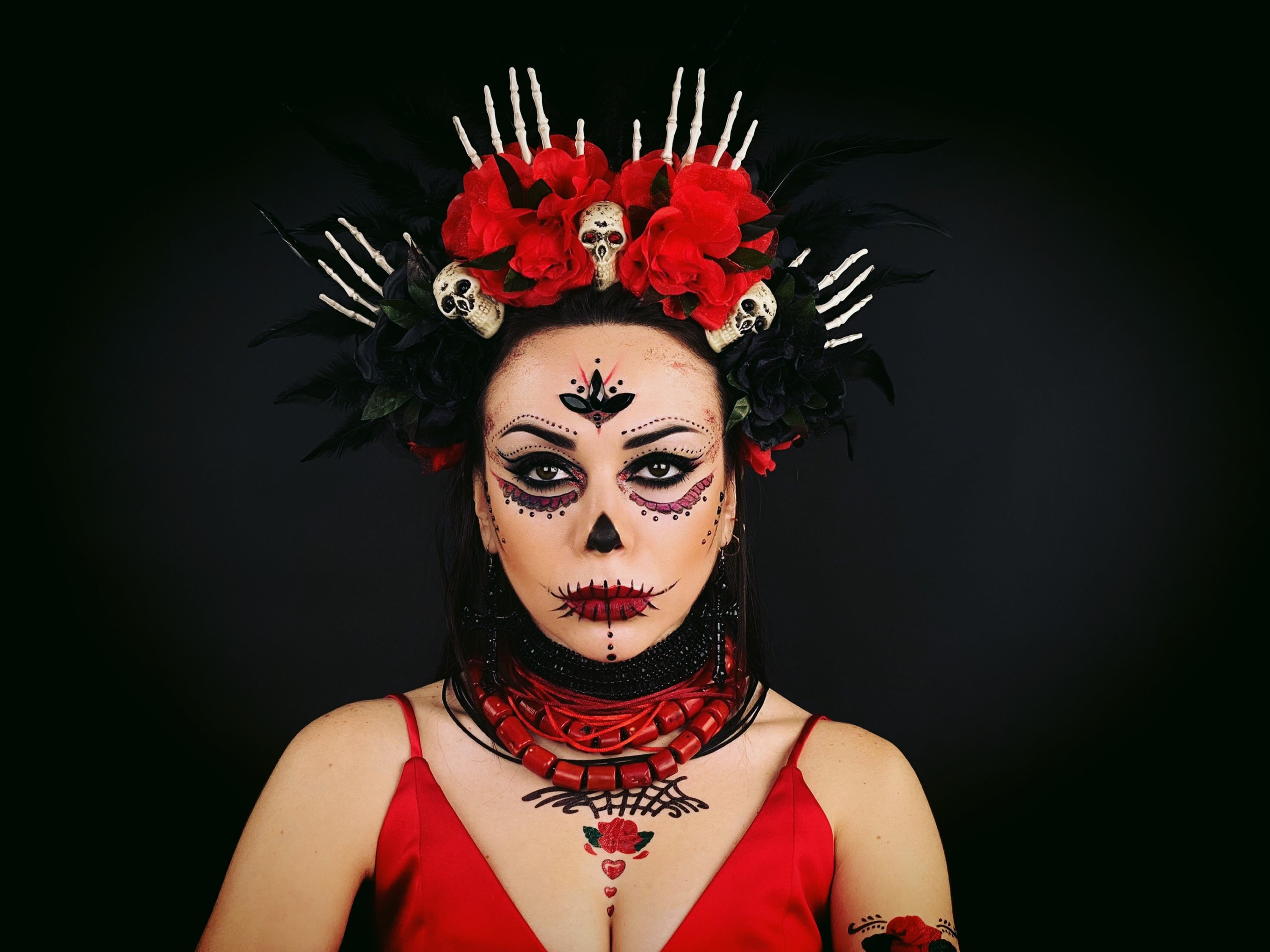 Mardi Gras Costume, Skeleton Hands Flower Crown, Día De Los 