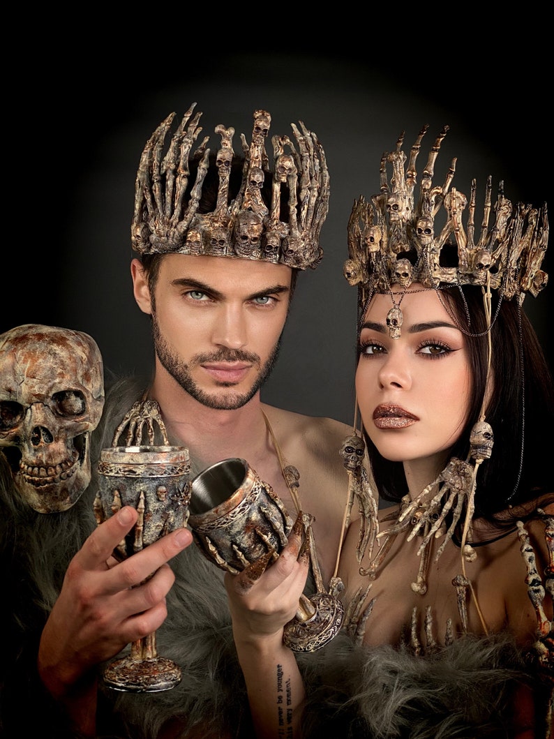 Voodoo crowns for couples, Voodoo Priestess and Voodoo Priest, Skull Queen and Skull King, Gothic Crown, Evil Queen and Dark King image 6