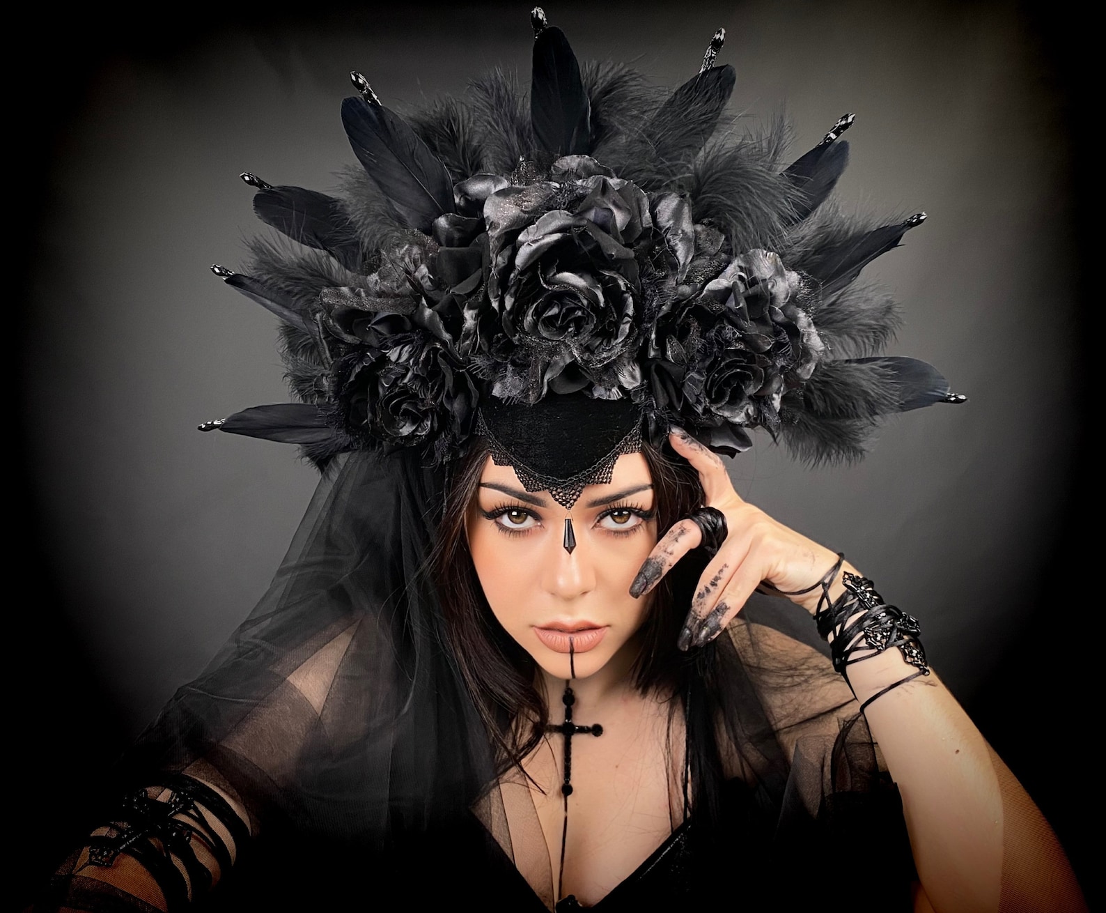 Dark Queen Crown Black Halo Crown Halloween Crown Mardi - Etsy