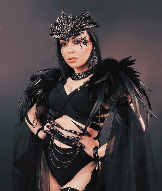 Mardi Gras Costume, Black Feather Tiara, Gothic Crown  display picture 1