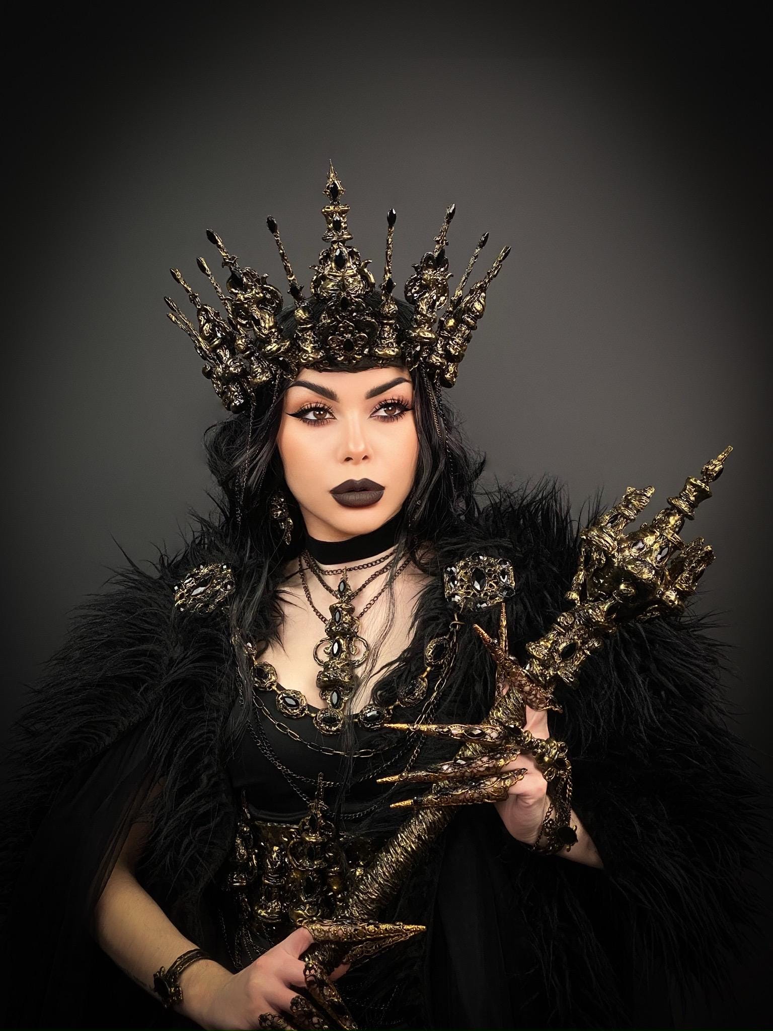 Dark Queen Crown, Gothic Headpiece, Fantasy Cosplay, Black 