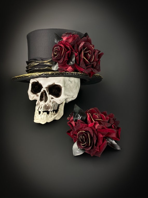 Day Of The Dead Top Hat with Roses Day Of The Dead Top Hat with Roses