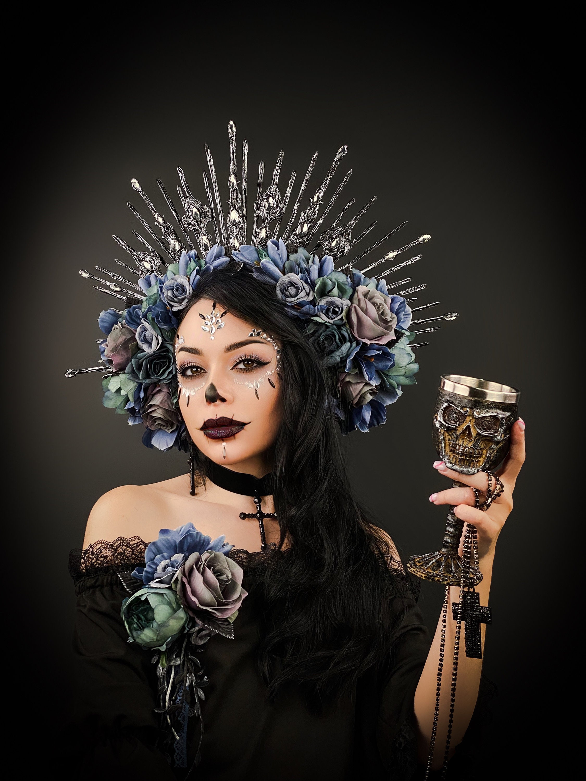 Mardi Gras Costume, Santa Muerte Crown, Gothic Goddess Halo, Day of the ...