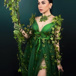 Poison Ivy Accessories, Forest Queen Staff, Elf Green Dress, Green Woodland Fairy, Forest Witch, Midsummer Festival, Cosplay, Secret Garden