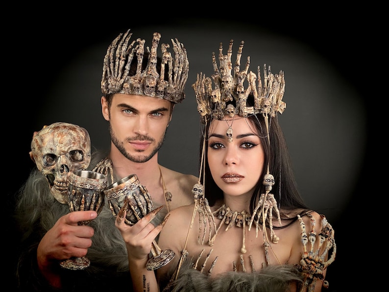 Voodoo crowns for couples, Voodoo Priestess and Voodoo Priest, Skull Queen and Skull King, Gothic Crown, Evil Queen and Dark King image 2