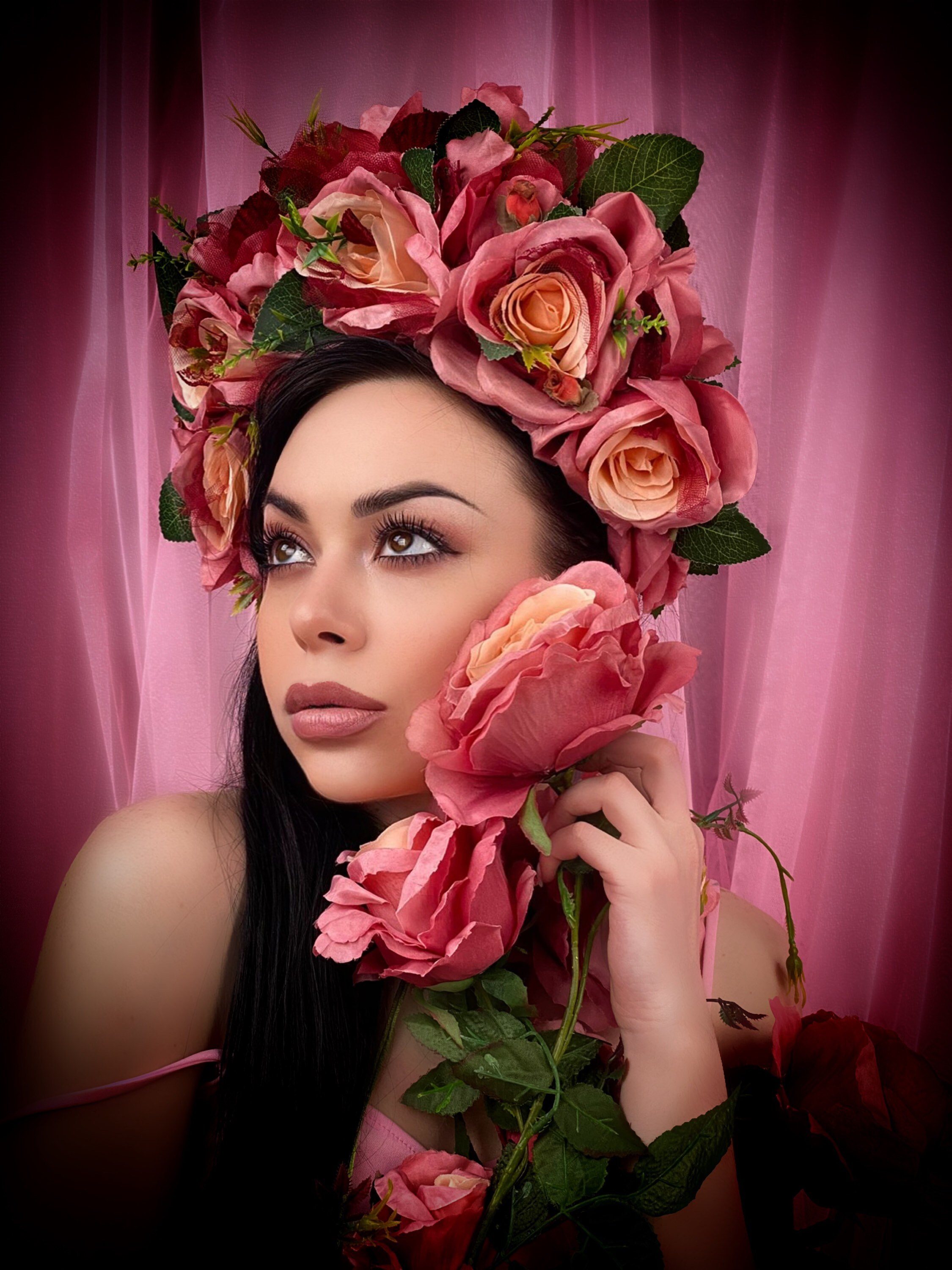 Halo Rose Flower Crown, Boho Bridal Headdress, Festival  display picture 3