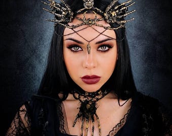 Burning man, Skull Crown, Dark Fairy Queen Gothic Headpiece