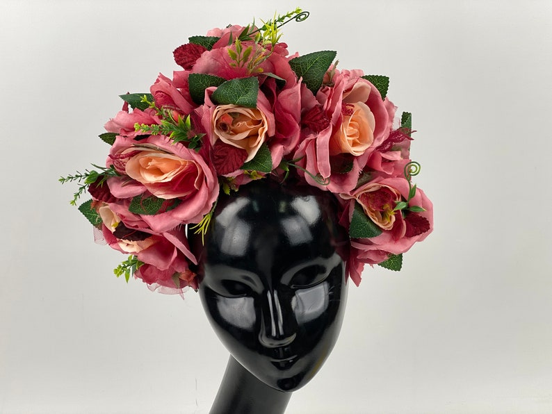 Halo Roses Crown,Large Flower Crown,Boho Headdress,Bridal Florar Crown,Flower Festival Wreath,Wedding Hair Accessory,Bohemian Flower Wreath