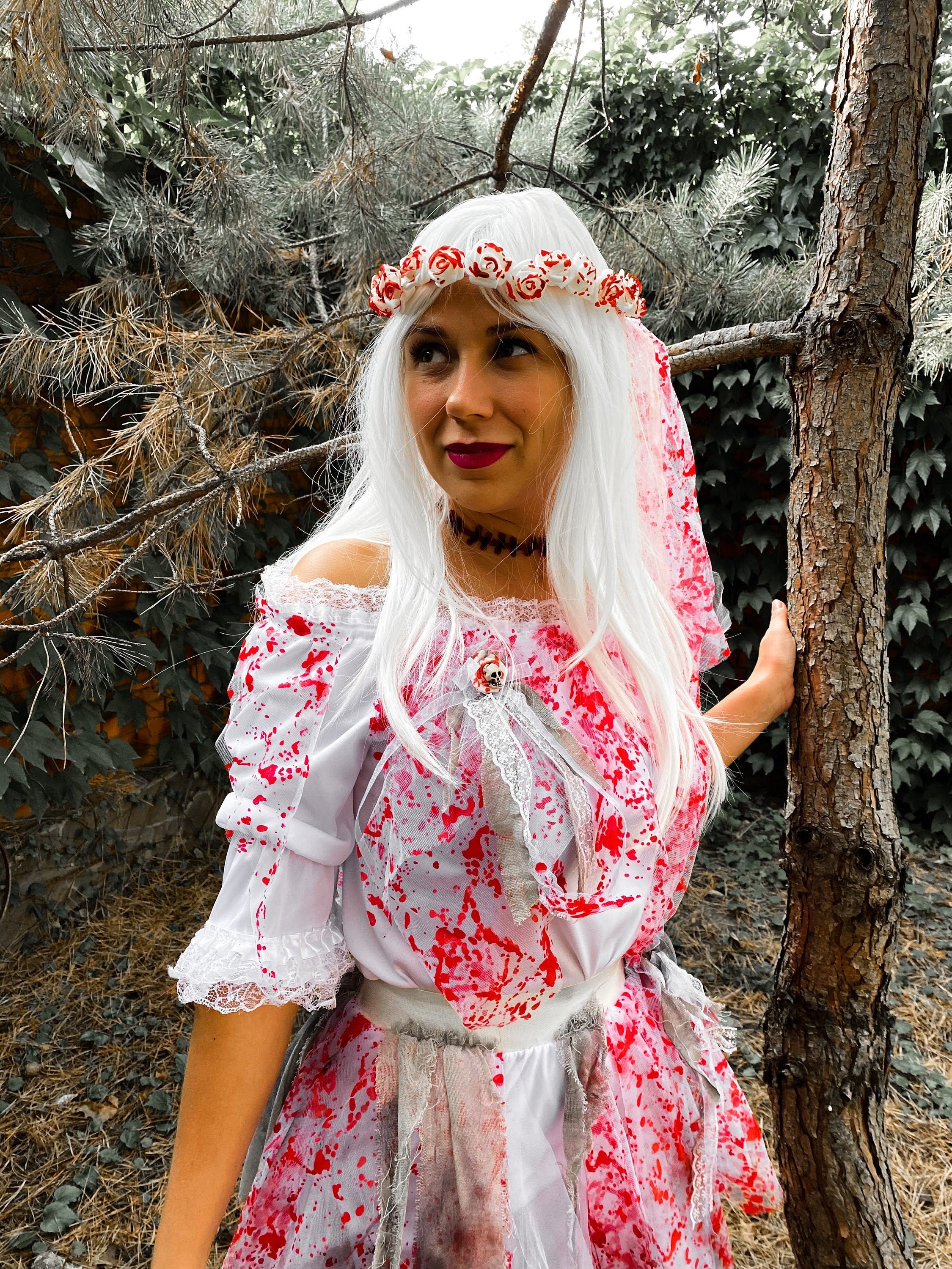 Women Halloween Costume Vampire White Ghost Bride Wedding Dress Mummy  Cosplay