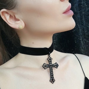 Gothic Cross, Gothic Jewelry, Gothic Necklace, Victorian Cross Pendant, Medieval Choker, Renaissance Necklace, Cross Choker image 3