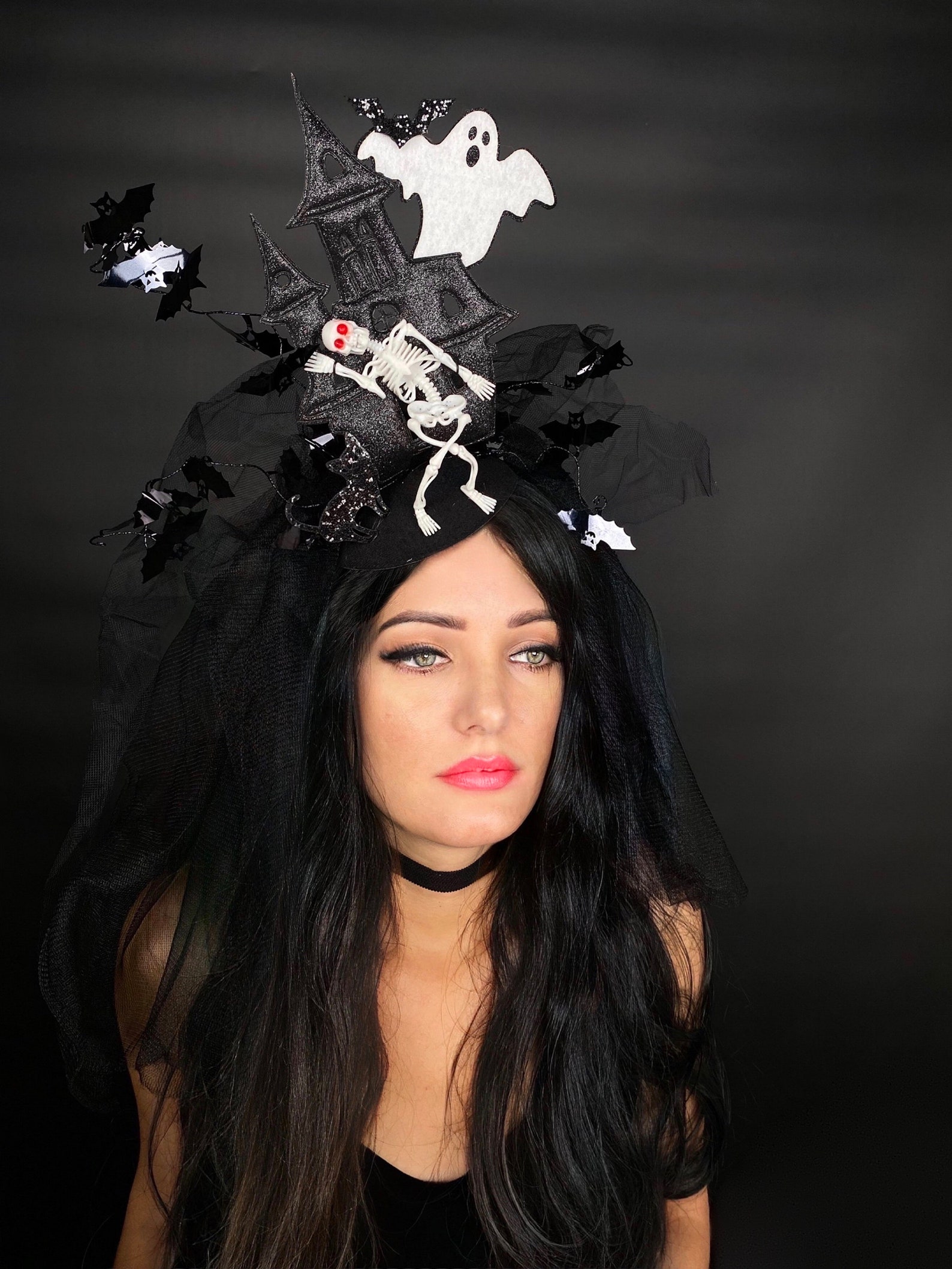 Halloween Fascinator Haunted House Black Bat Fascinator Etsy