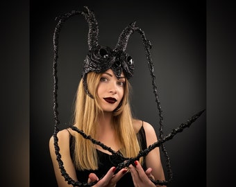 Unisex Insect Headwear, Black Beetle Costume, Fly Hat, Bee Headwear, Gothic Horns, Secret Garden Party, Fantastic Headwear, Burning Man