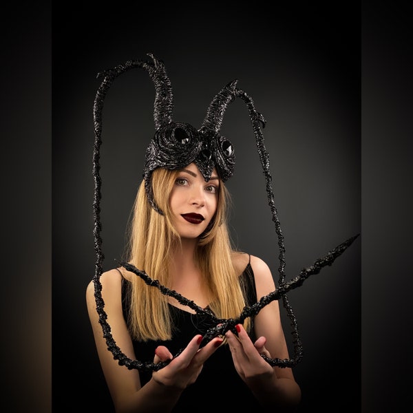 Unisex Insect Headwear, Black Beetle Costume, Fly Hat, Bee Headwear, Gothic Horns, Secret Garden Party, Fantastic Headwear, Burning Man