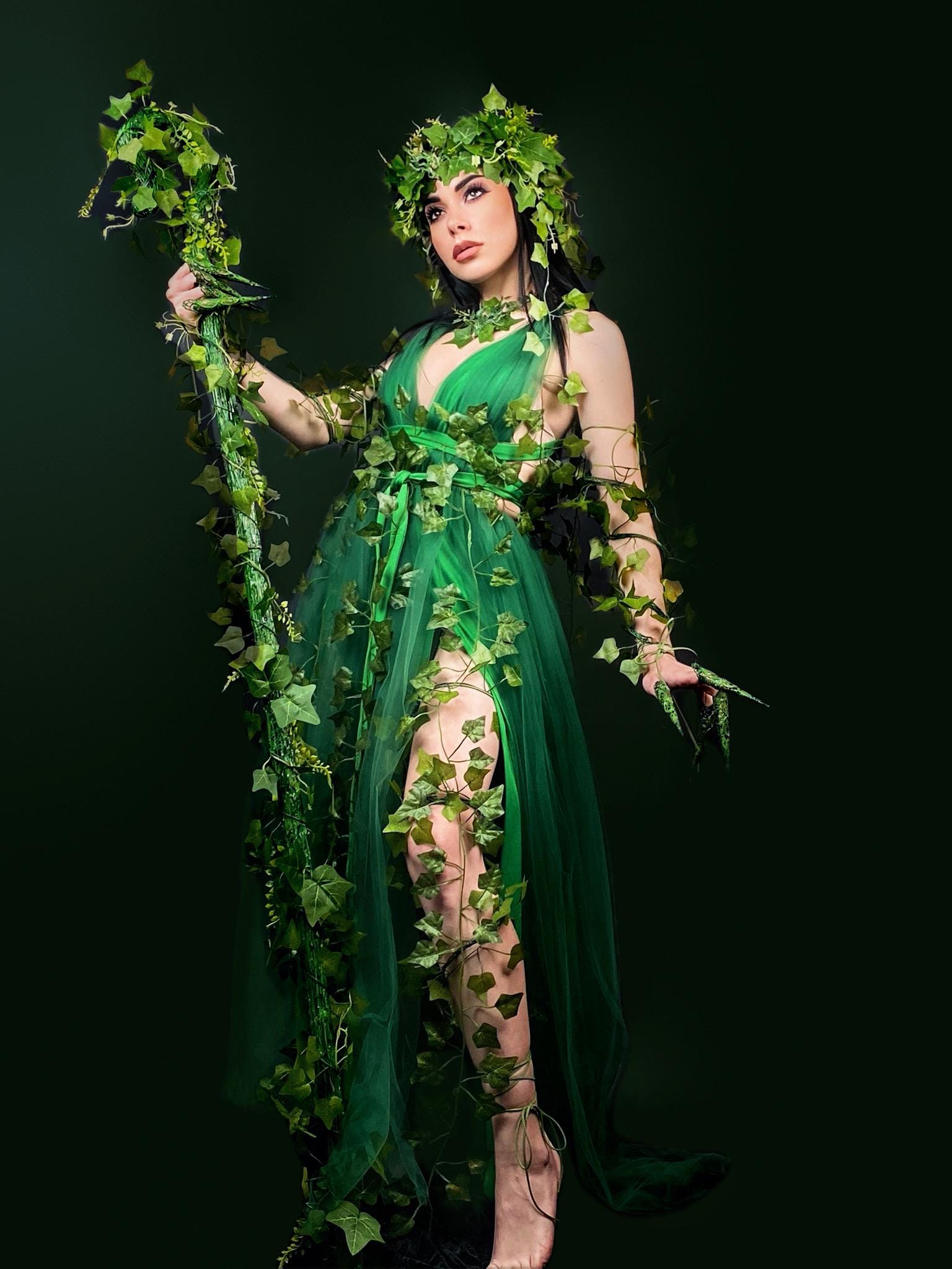 Poison Ivy Costume, Poison Ivy Crown, Fairy Costume, Mother Nature, Green Fairy Costume, Elf Headdress, Halloween Costume, Festival, Cosplay