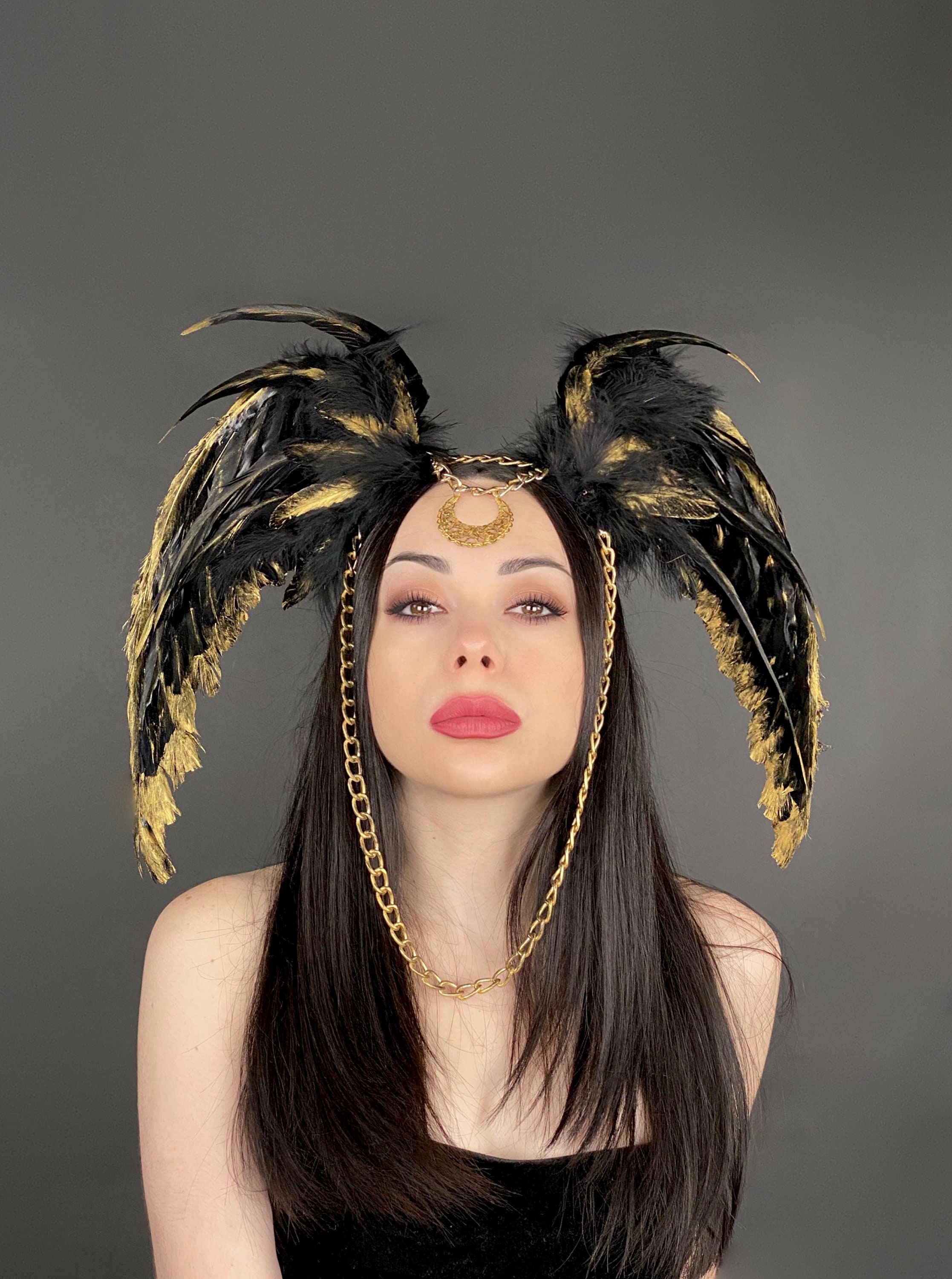 Gothic Headdress With Wings Dark Queen Headpiece Valkyrie - Etsy