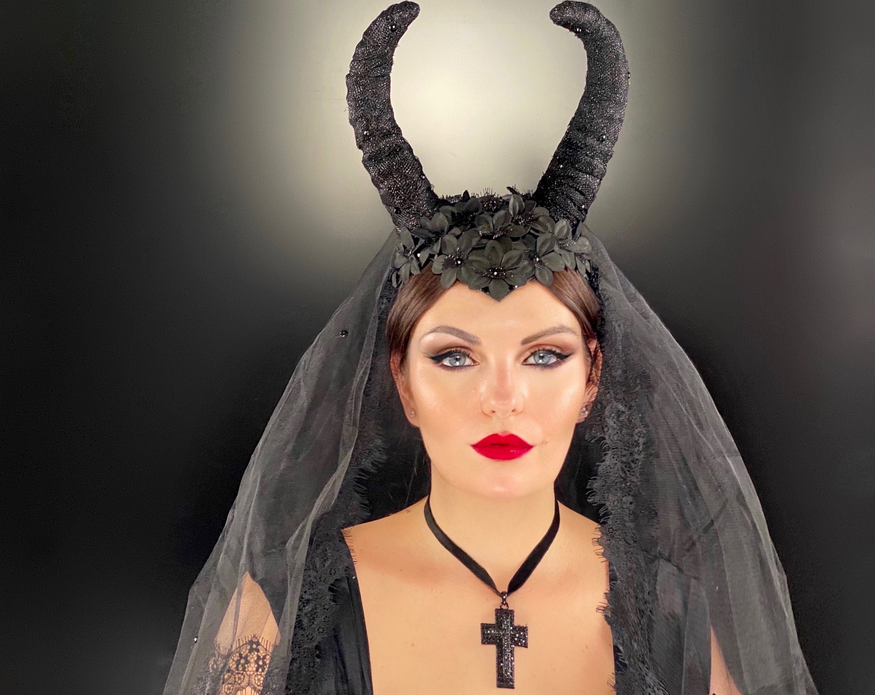 Demon Horns Cosplay Headband Black Horns Headpiece Gothic Crown Agrohortipbacid