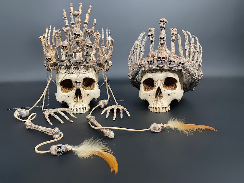 Voodoo crowns for couples, Voodoo Priestess and Voodoo Priest, Skull Queen and Skull King, Gothic Crown, Evil Queen and Dark King image 8